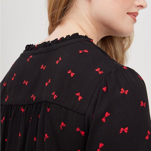 Torrid Rayon Twill Tie Neck Red Bow Top - Picture 5 of 16